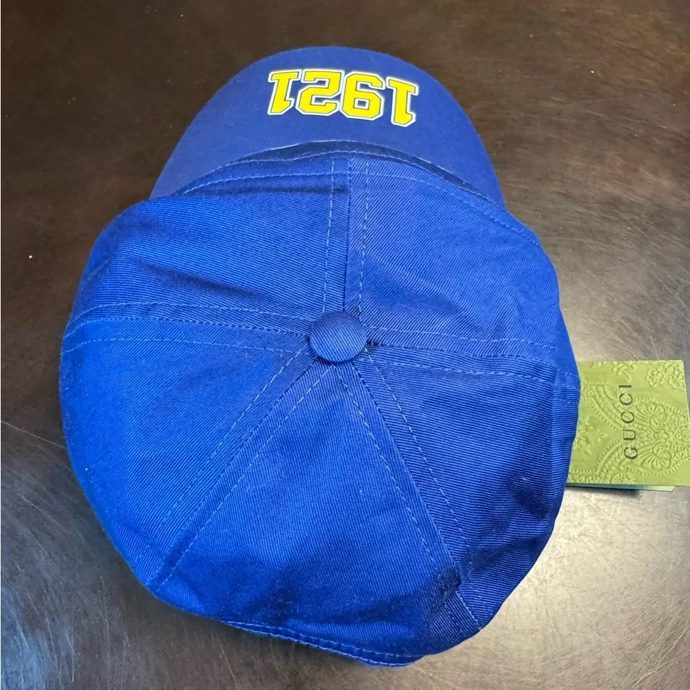 New Gucci GG Logo Blue Yellow Baseball Hat Size L